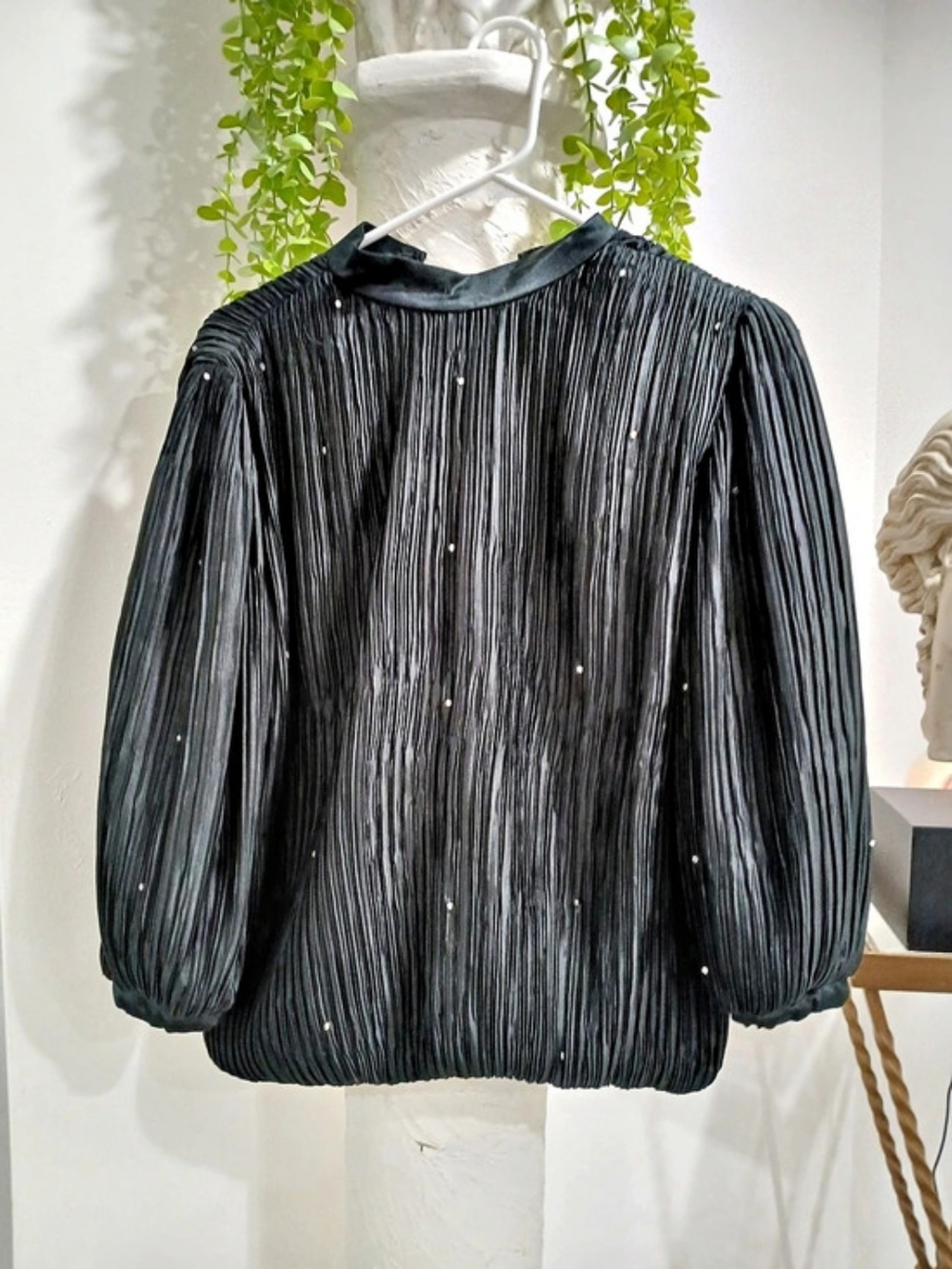 Jones New York Pleated Embellished Blouse in Black Small
